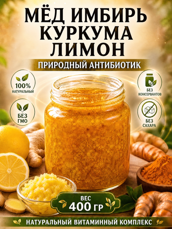 Мед с имбирем куркумой и лимоном